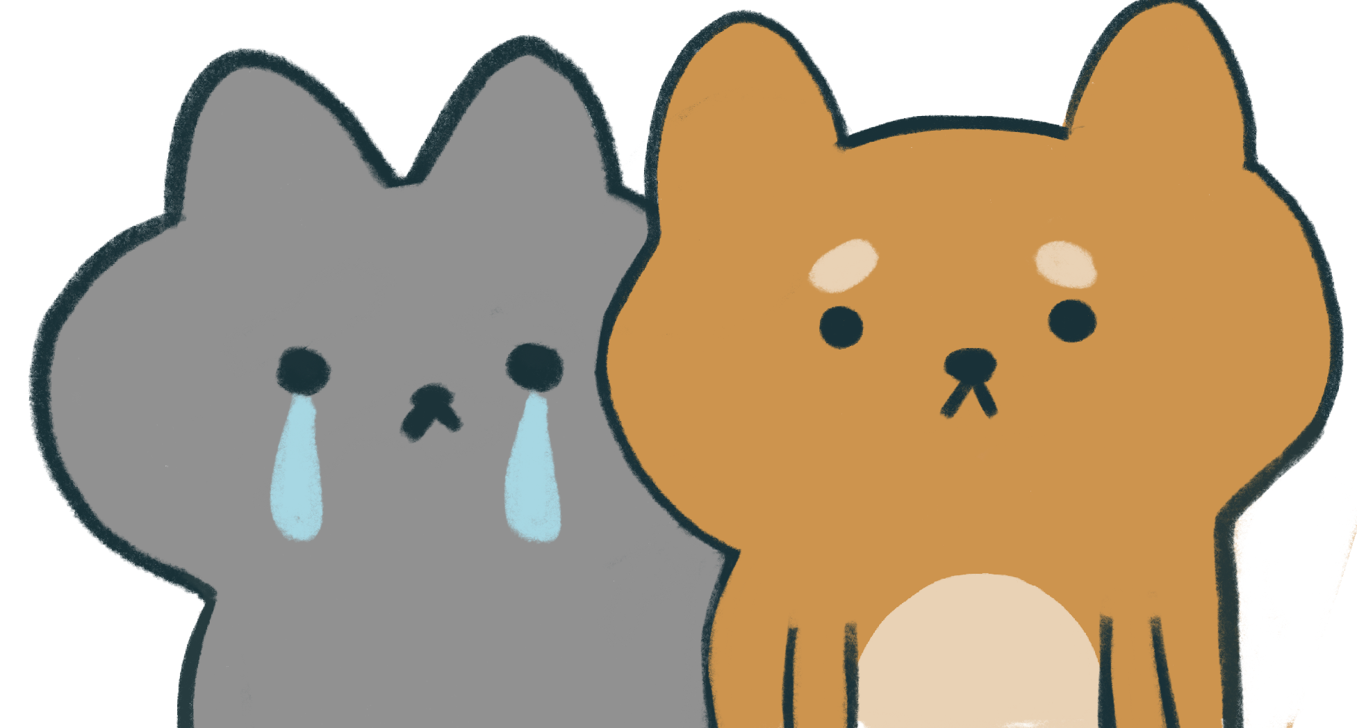 Illustration of a sad dog and cat
